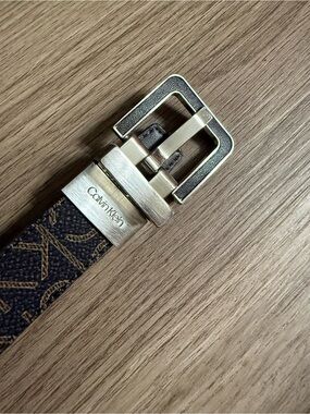 Calvin Klein Brown Monogram Belt with Gold-Tone Buckle